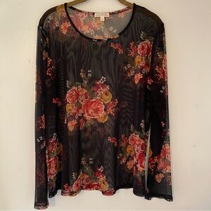 Nine Britton Floral Mesh Sheer Longsleeve Blouse Size Large